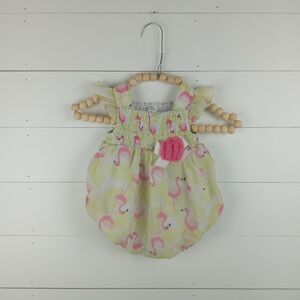 Baby Essentials girls size 9 mos ruffle smocked bright flamingo romper tulle